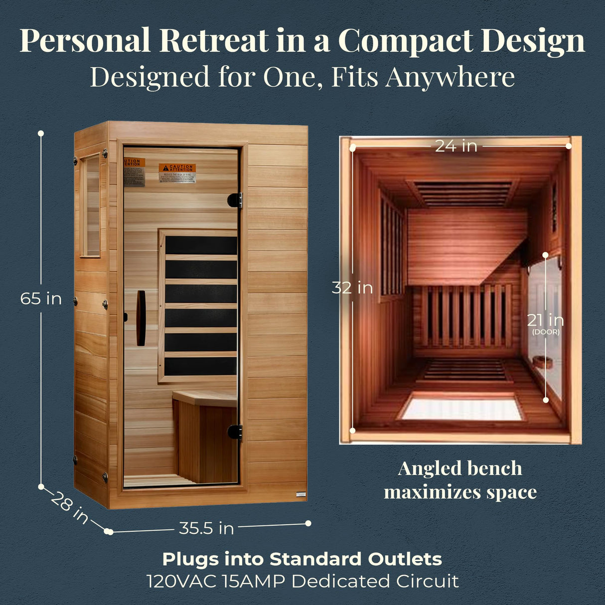 Dynamic Saunas Elite 1 Person Compact Ultra Low EMF FAR Infrared Sauna with Red Light Therapy & Bluetooth Speakers - Personal Indoor for Home & Gym DYNAMIC SAUNAS