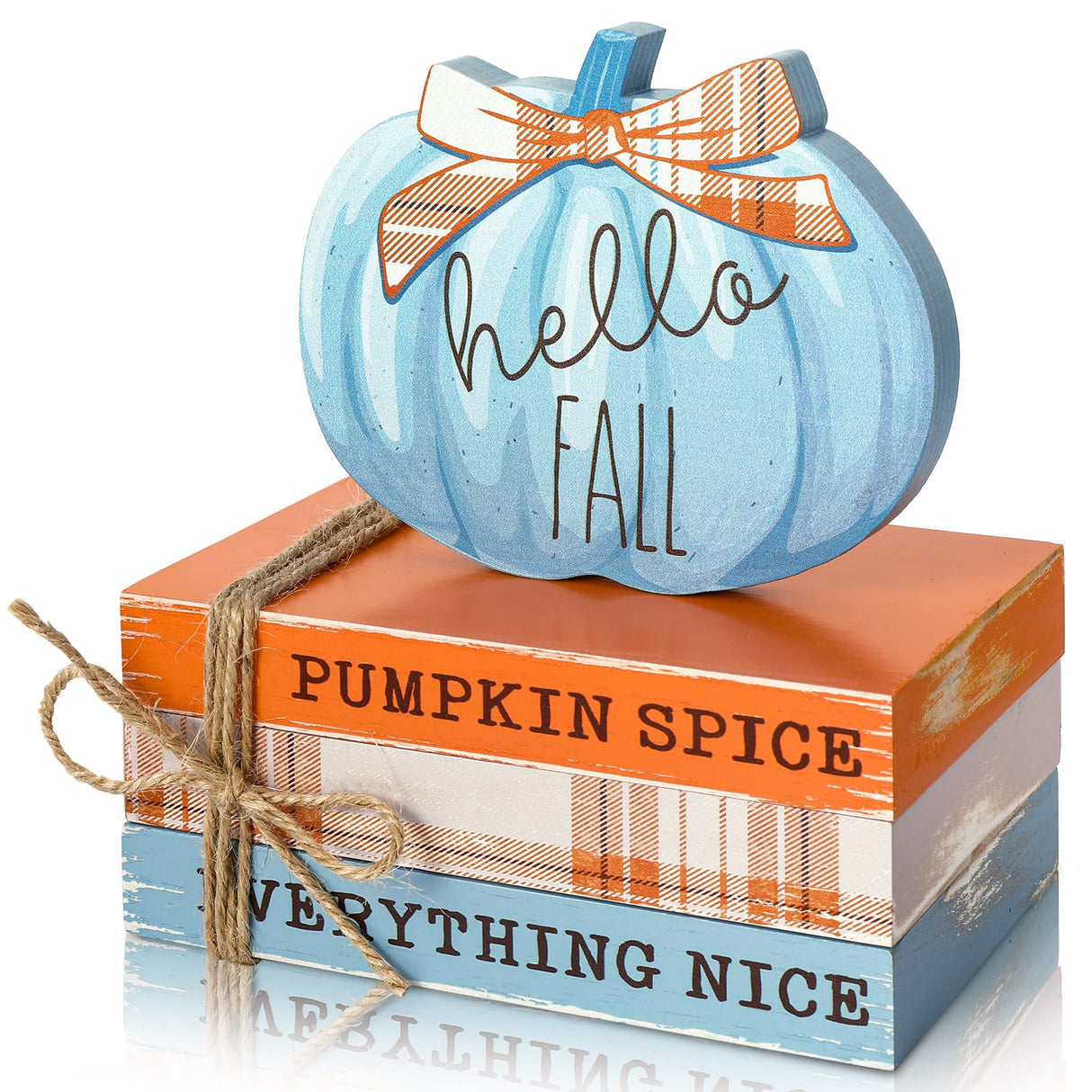 Whaline Fall Wooden Tiered Tray Decor Faux Decorative Stacked Books Bundle Wooden Pumpkin Decor Hello Fall Wooden Block Sign for Autumn Thanksgiving Farmhouse Rustic Decor Kitchen Home Decoration Whaline