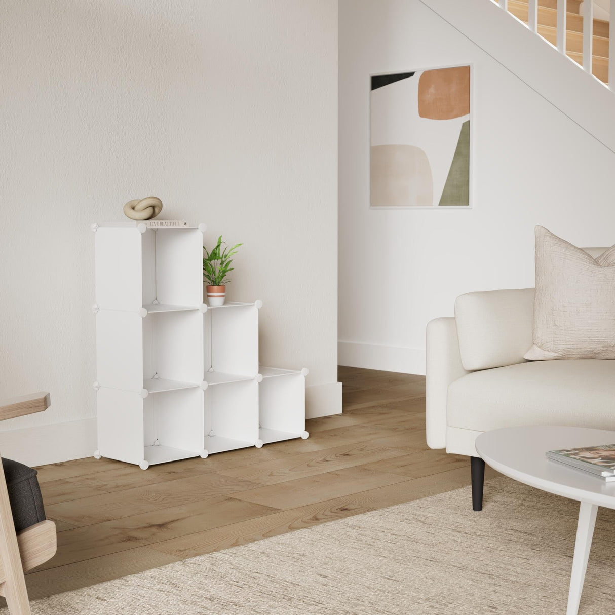 C&AHOME 6-Cube Storage Organizer, Stackable Storage Cubes Shelves, Portable Bookshelf, Plastic Clothing Storage Closet Organizer, DIY Modular Shelving Units for Wardrobe, Home, Milky C&AHOME