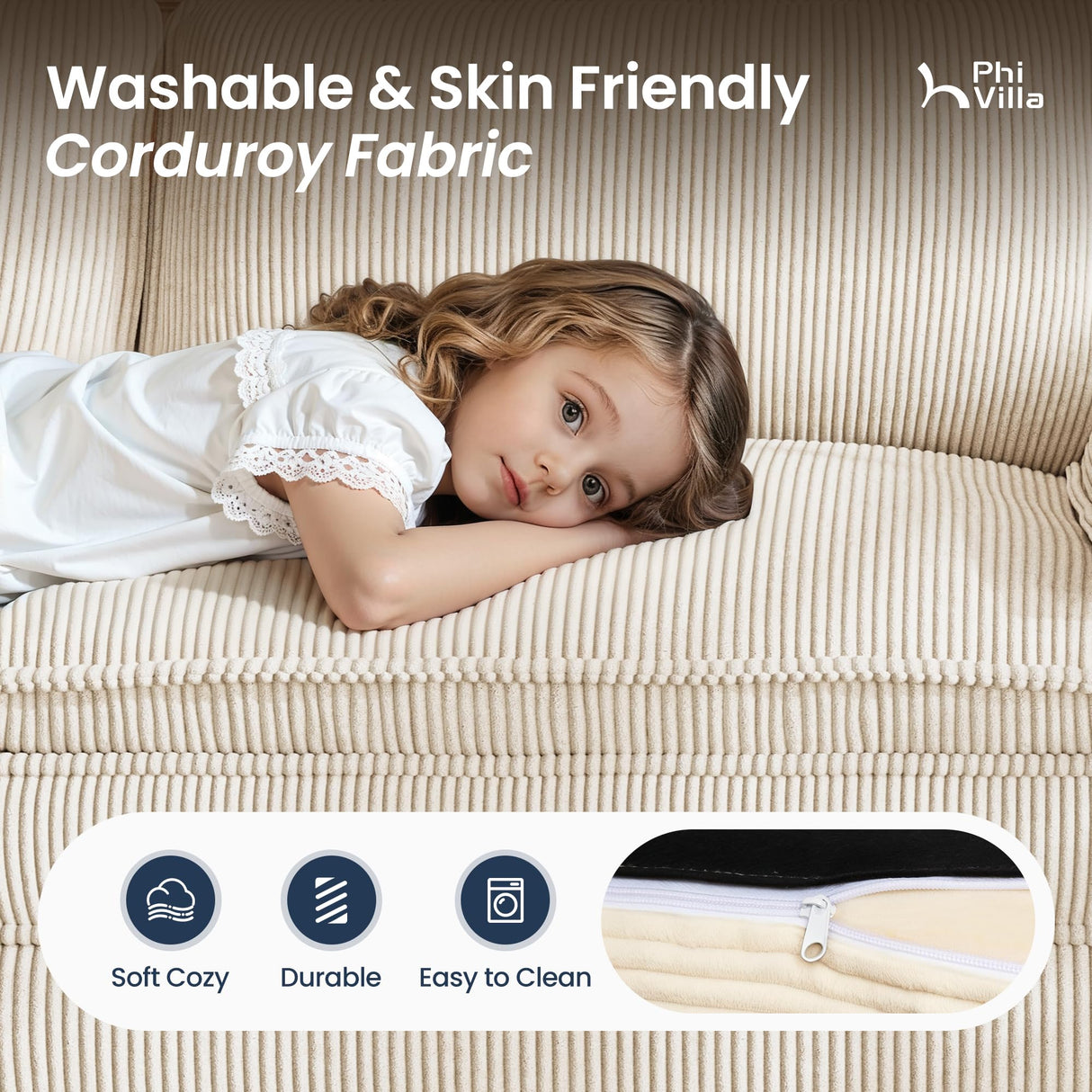 PHI VILLA Cloud Modular Couches Sets, 2 Pieces Comfy Sectional Sofa Set with Loveseat, 5-Seater Upholstered Couch for Living Room, Corduroy, Beige PHI VILLA