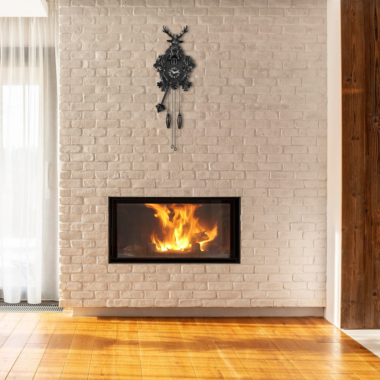 TIMEGEAR Cuckoo Clock with Automatic Night Mode, Quartz Movement and Carved Deer Head (Black) TIMEGEAR