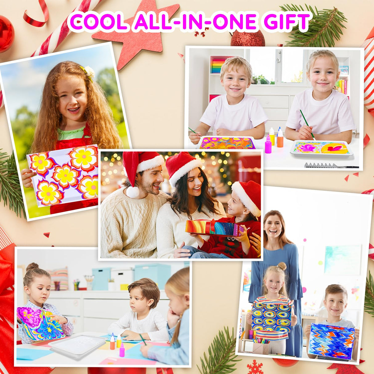 MOMUSE Marbling Paint Art Kit for Kids with Dual Trays, Passed Toxicology, Metallic Gold Water Marble Painting Kit, Creative Art Craft Kits Ideal Toys Gifts for Girls & Boys Ages 6+ MOMUSE