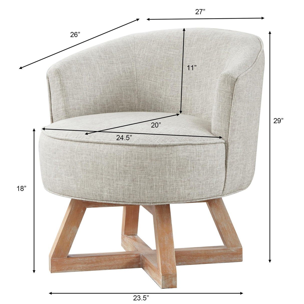 KEIKI Swivel Barrel Chair with Cross-Shaped Wooden Base,Linen Upholstered Lounge Accent Armchair, Small Single Sofa Seating for Bedroom, Office, Living Room, Light Gray KEIKI