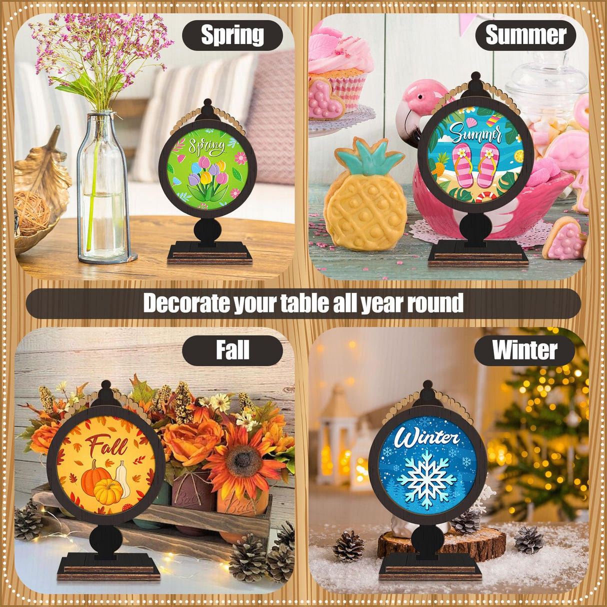 RattanView 21 Pcs Interchangeable Table Decor Wooden Seasonal Table Centerpieces Small Holiday Standing Sign Christmas Winter Home Decoration for Farmhouse Gifts RattanView