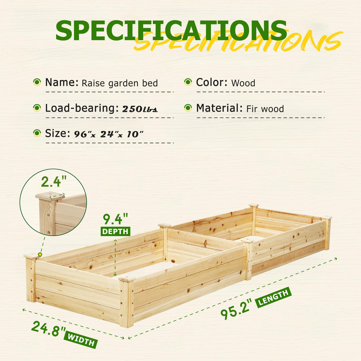 Brightpeak 8 FT Outdoor Wooden Raised Garden Bed, Elevated Planting Planter Box Kit for Flowers/Vegetables/Herbs in Backyard/Patio/Outdoor, Natural Brightpeak