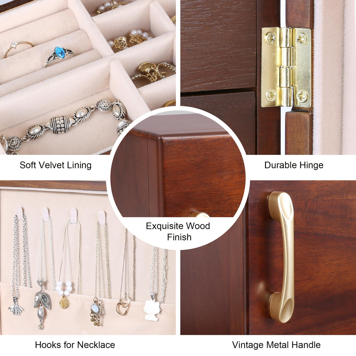 Kendal Wooden Jewelry Box for Women, Wooden Jewelry Organizer, 4-Layer Jewelry Organizer Box with Side Door, Single Door Jewelry Holder Organizer for Earrings, Necklaces, Rings Kendal