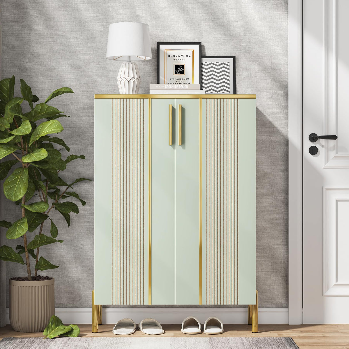 Tribesigns Shoe Cabinet with Doors, 6-Tier Shoe Storage Cabinet with Adjustable Shelves, Wooden Shoes Rack Shoe Storage Organizer for Entryway, Hallway, Closet, Living Room, Light Green Tribesigns