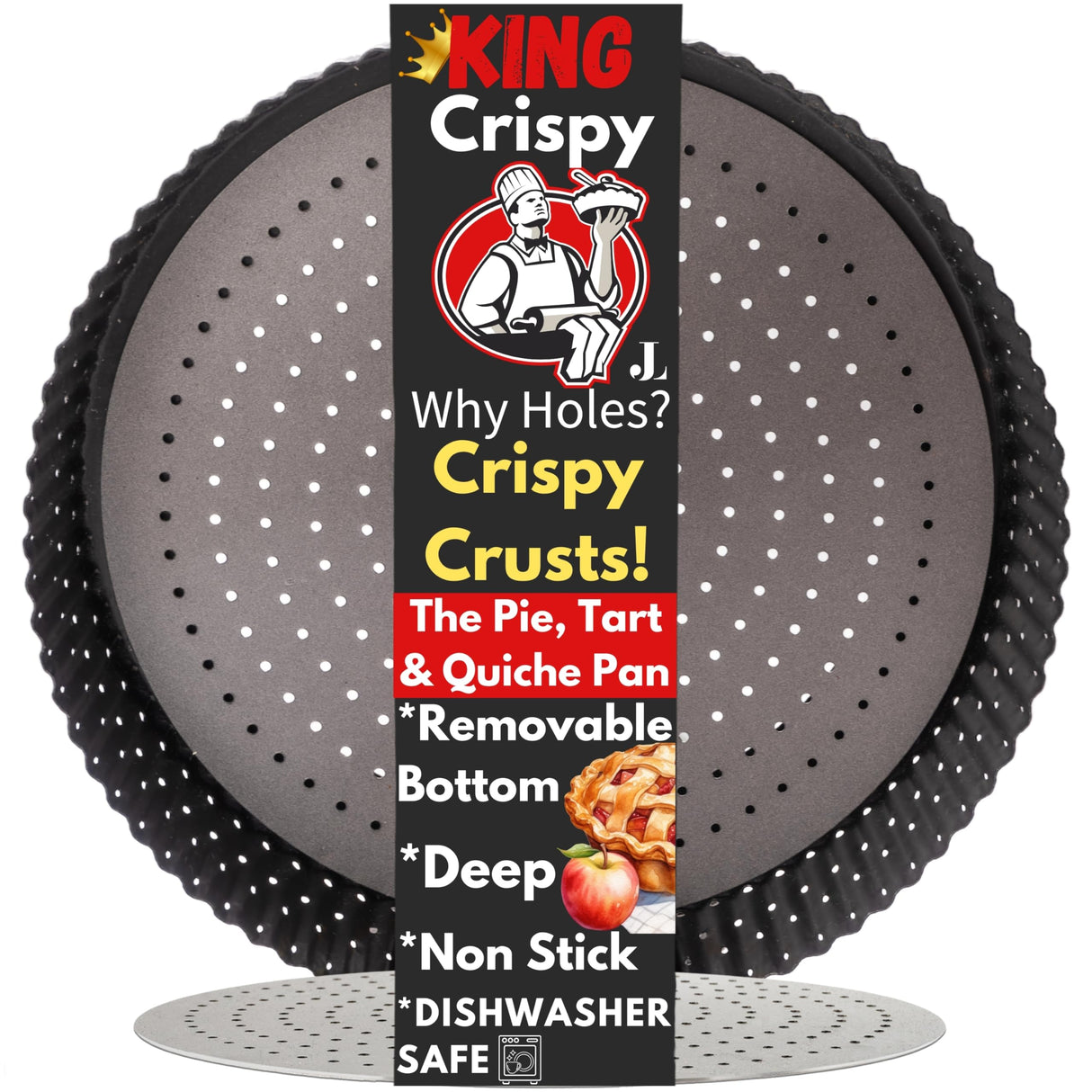 Jean Lemond: Why Holes: For The Crispiest Crusts. King Crispy's Deep Pie, Tart & Quiche Pan. A Non-Stick, Removable Bottom, Dishwasher Safe, Perforated Pie Pan Baking Plate Dish. (9 inch x 2 Deep) Jean Lemond
