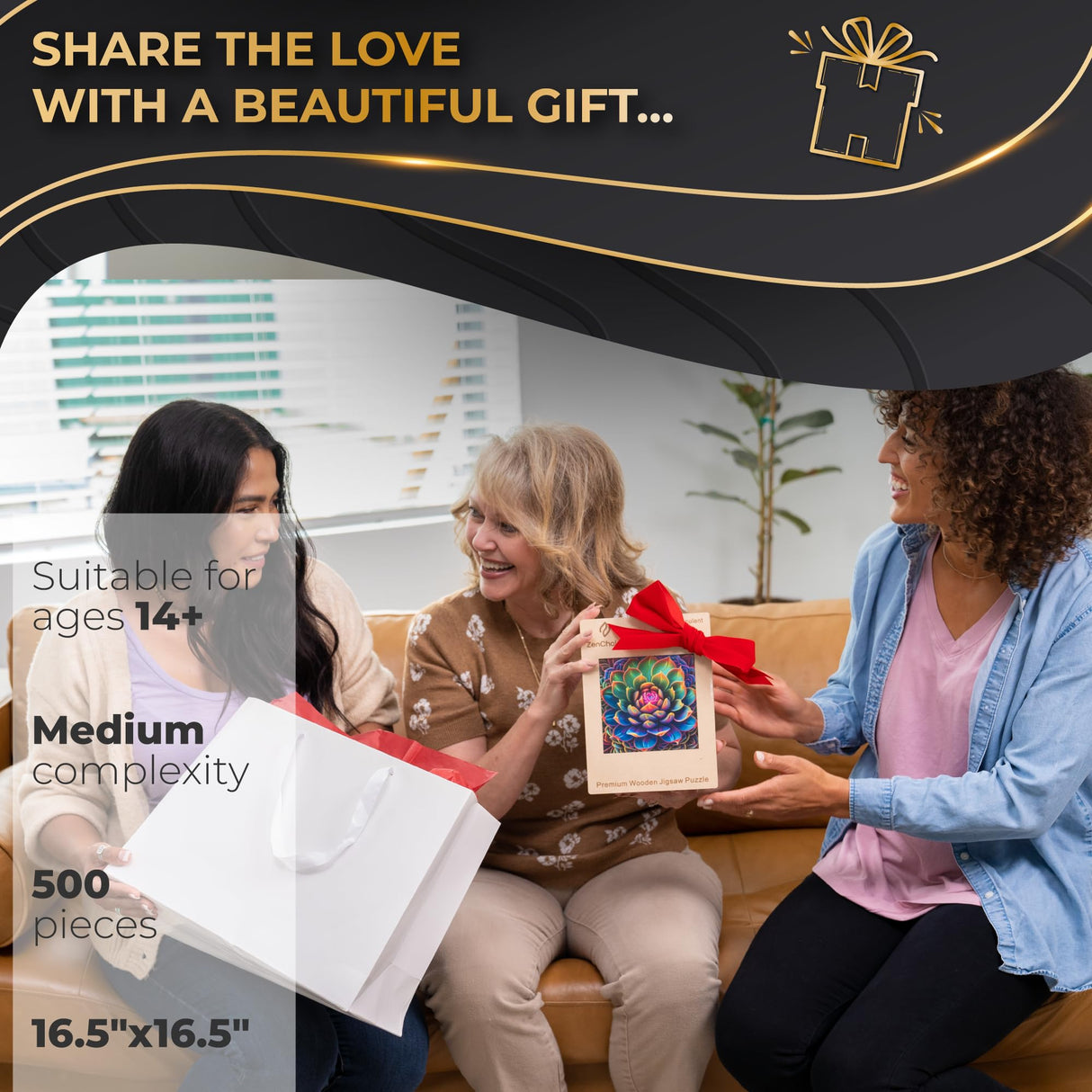 ZenChalet - Simply Succulent 500 Piece Jigsaw Puzzles - Giftable Wood Jigsaw Puzzles Adult - Distinctive Premium Gifts, Cool Puzzle Brain Teaser - Rompe Cabezas Adultos 500 ZenChalet