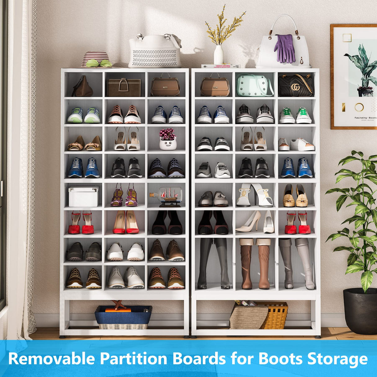 Tribesigns Shoe Storage Cabinet 55inch, 8-Tier Freestanding Cube Closet Organizers, 24 Pair White Shoe Rack Storage with Movable Partition Boards for Hallway, Bedroom, Closet, Entryway Tribesigns