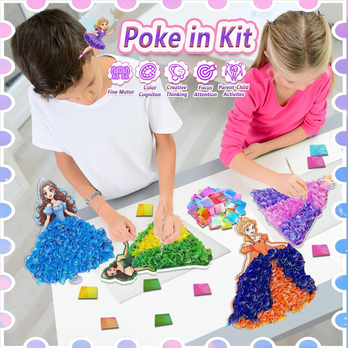 JRD&BS WINL Poke in Fun Art Kit for Kids Toys Age 3-12 Year Old 3D Creative Princesses for Girls Birthday Gifts for 3 4 5 6 7 8 9…… Year Old Boy DIY Craft Art Kit for Teens Beginner Kids JRD&BS WINL