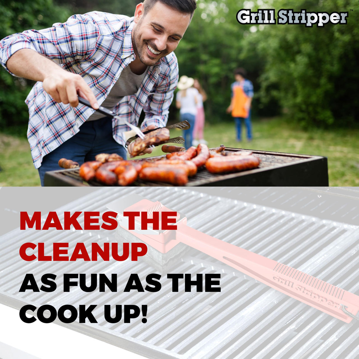 Grill Stripper BBQ Grill Brush – Bristle Free Grill Cleaner for Outdoor Grills with Triple- Grill Scraper, Replaceable Flame-Resistant Kevlar Scrubbing Sponge & Turn-Lock Head Grill Stripper