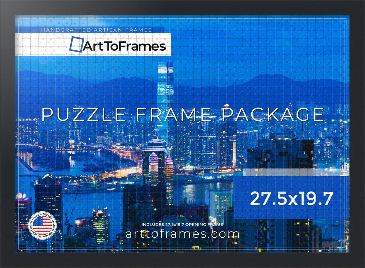 ArtToFrames 27.5x19.7 INCH / 50x70 CM Black Frame for 1000 piece Puzzles.This 1.25 Inch Custom MDF Puzzle Frame is Black - Comes with Economy Acrylic (PuzzleFRBW26079-27.5x19.7) ArtToFrames