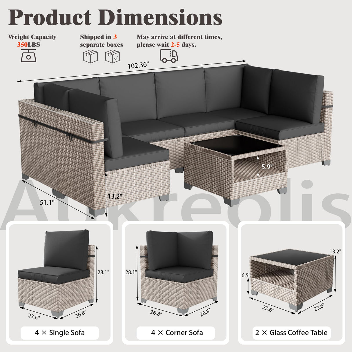 Aukreolis 10 Pieces Patio Furniture Set, Outdoor Sectional Wicker Sofa with Thick Cushions and Storage Coffee Table, Rattan Patio Conversation Sets for Deck Yard Poolside, Black Aukreolis