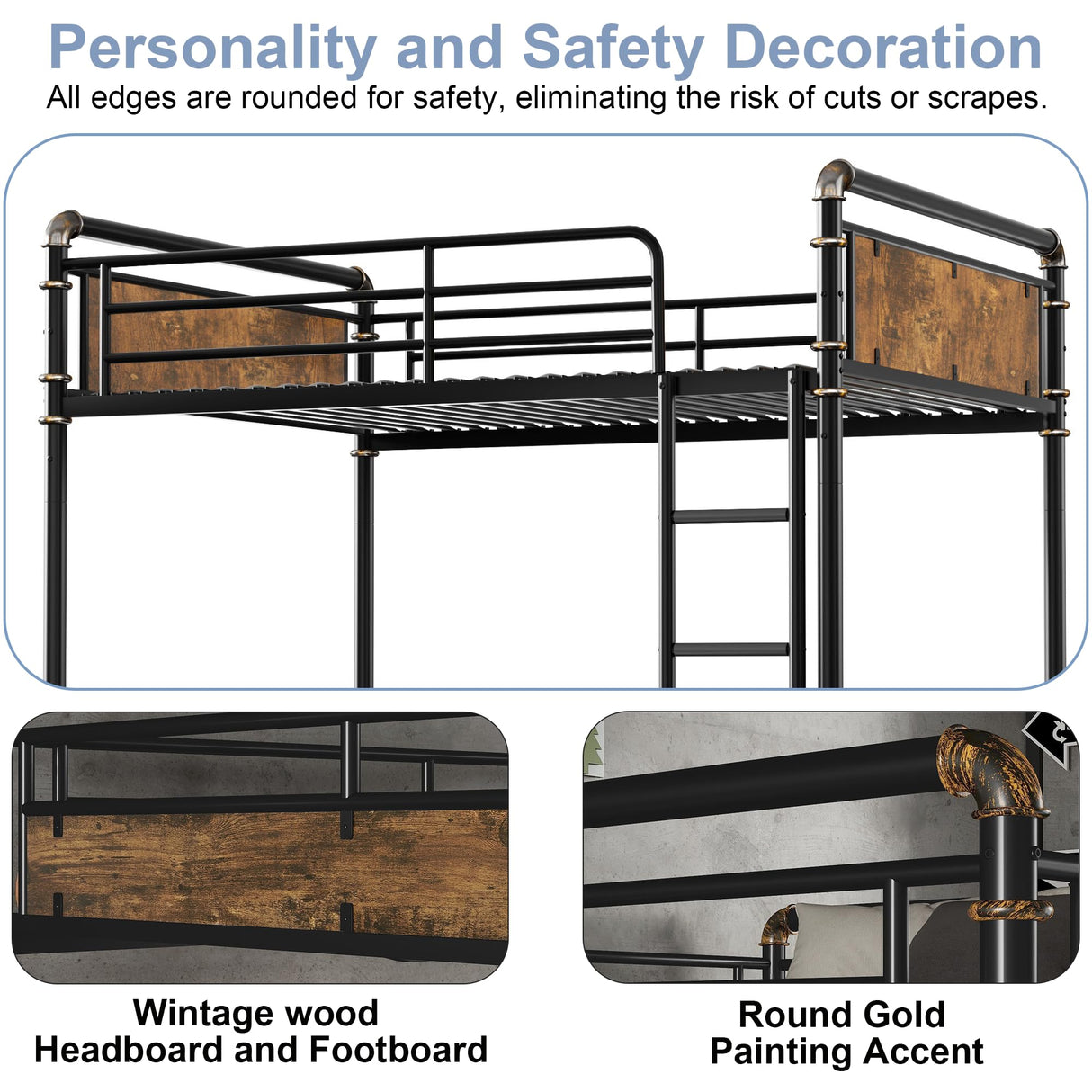 Twin XL over Twin XL Bunk Beds for Kids and Teens , Industrial Heavy-Duty 2 IN 1 Metal Convertible Bunk Bed with Ladder and Slats Support ,15.9" High Guard Rail,Space-Saving ,Noise Reduced,Black Mirightone