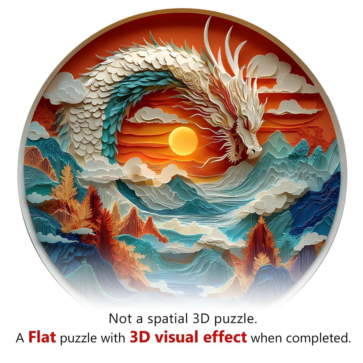 Wooden Puzzles for Adults - Flat Puzzle with 3D Visual Effect Dragon Puzzle, Unique Shape 100 Pieces Wooden Jigsaw Puzzles, Paper Sculpture Modern Art Puzzle, Good Gift Idea for Family(S-8.5 * 8.5in) Pijesaksa