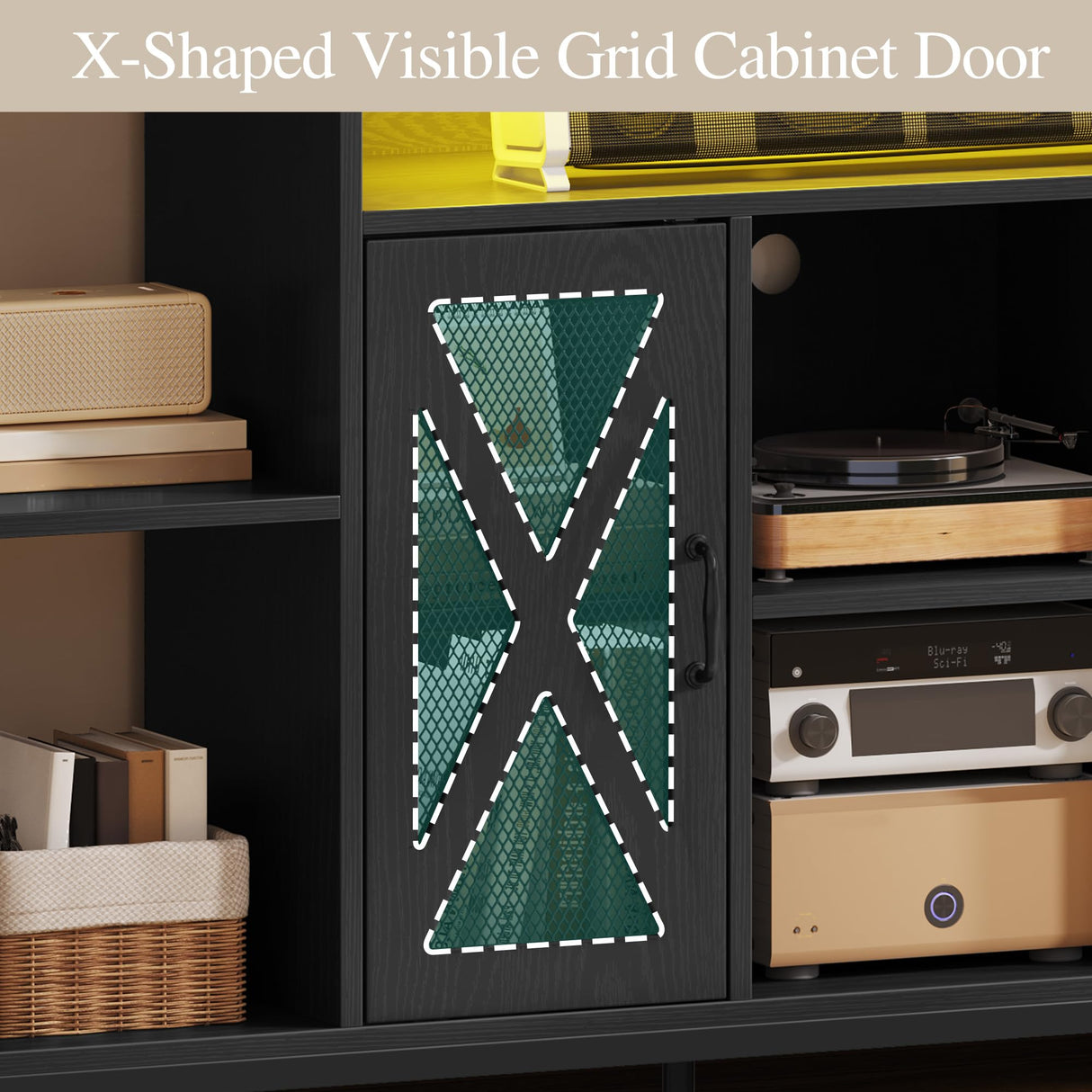 YITAHOME 33.5'' Tall TV Stands for Living Room, TV Entertainment Center with LED Light, TV Stand for TVs up to 70 Inch, Tall TV Console Cabinet with Power Outlets, Black YITAHOME