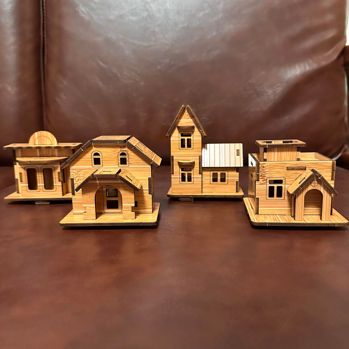 MPIUET 3D Wooden Puzzles for Adults 4PCS Wooden Mini House Model Kits for Adults, 3D Jigsaw Brain Teaser Puzzles, Log Cabin DIY MPIUET