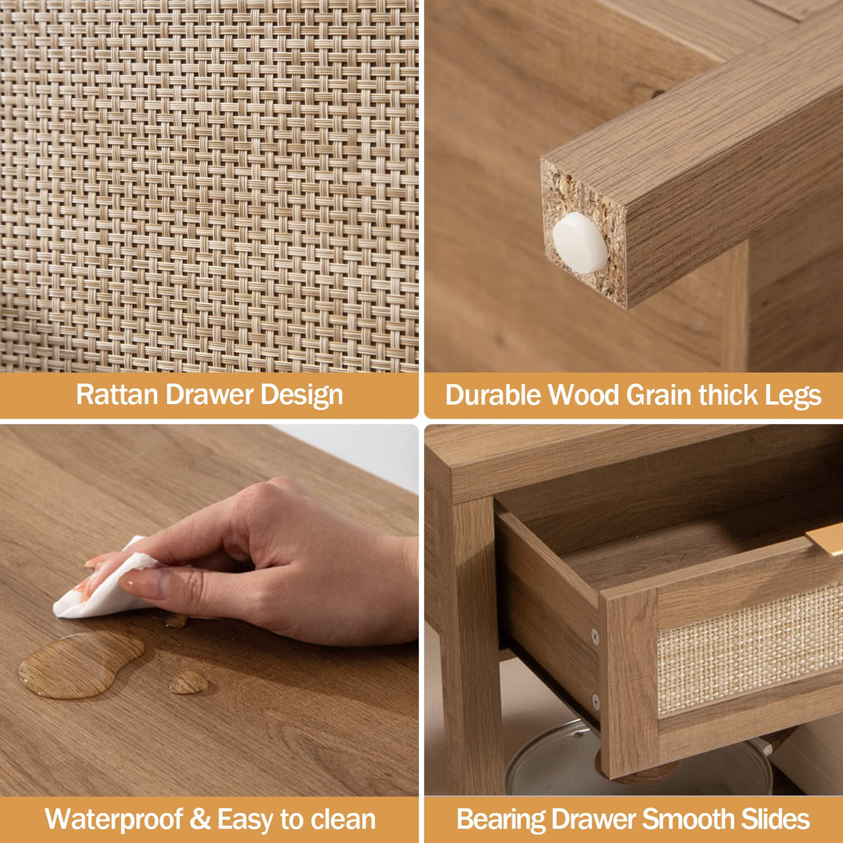 SICOTAS Boho Rattan Console Table with Storage Drawers - Elegant Entryway Table for Hallway or Living Room SICOTAS