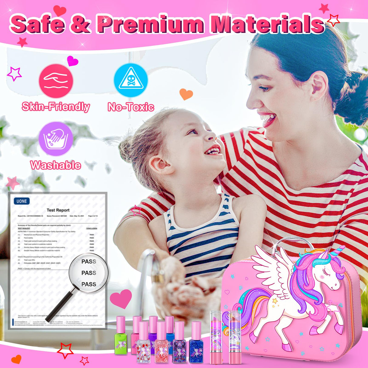 Glisiol Kids Nail Polish Set for Girls Toys, Washable Quick-Dry Toddler Nail Art Kit with Air Cooling Dryer and Cosmetic Case, Christmas or Birthday Gifts for Girls Ages 3 4 5 6 7 9 10 11 12-Pink Glisiol