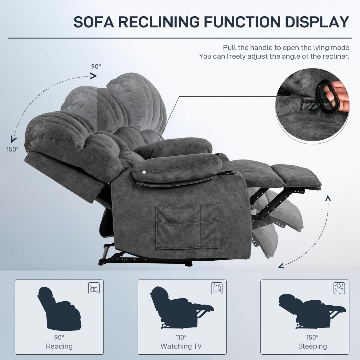 HOMYEDAMIC Recliner Chair Modern Ergonomic Lounge Single Sofa Seat Living Room Gravity Recliners Foam Filling 2 Cup Holders & Side Pocket HOMYEDAMIC
