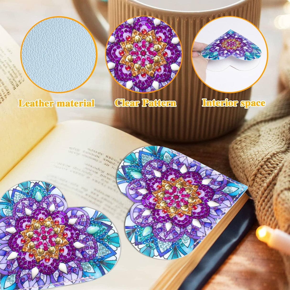 LINGFANG 12 Pcs Diamond Painting Bookmark, DIY Corner Book Makers for Adults Book Lovers, Diamond Dot Art Beginners, Small Diamond Art Kits, Paint by Art Crafts Gift for Women Girls (Heart Mandala) LINGFANG