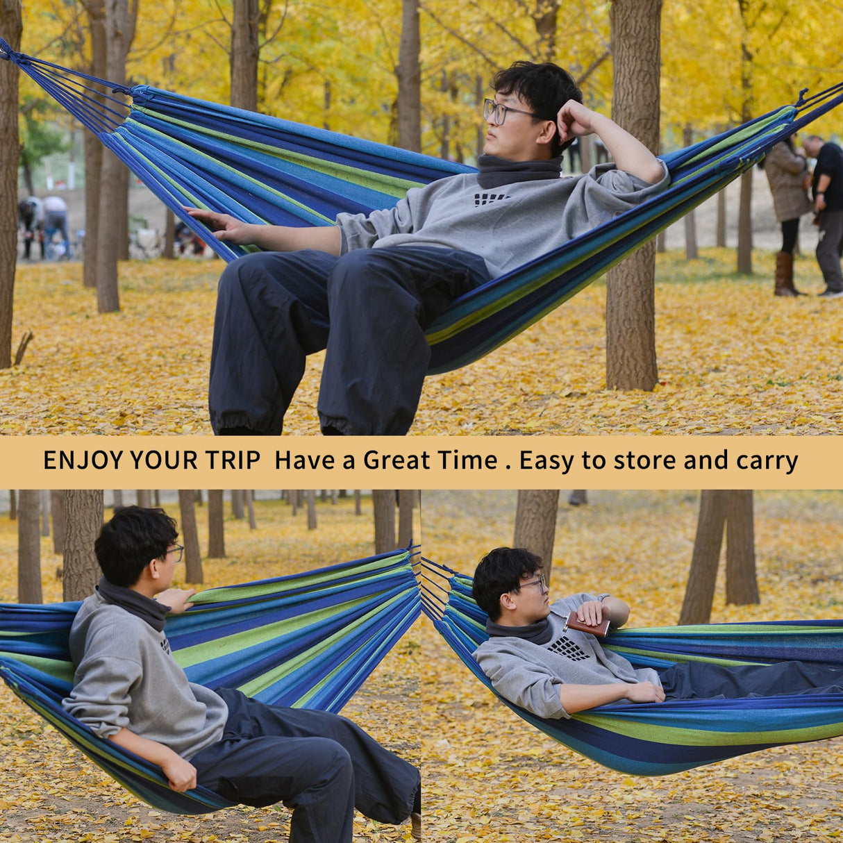Camping Hammock Comfortable Fabric Hammocks with Tree Straps for Travel Patio Garden, Hanging Sturdy Indoor/Outdoor Hammock Up to 660lbs Portable Hammocks with Travel Bag (Blue) KACHUAN BEAR