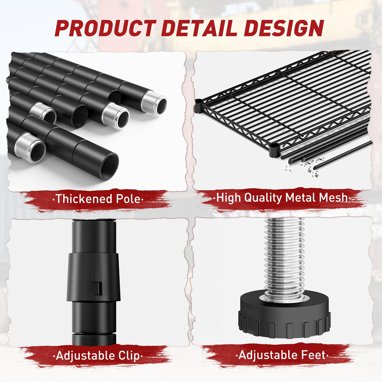 REIBII 73''W Storage Shelves Load 1650 LBS Metal Shelving 5-Tier Wire Shelving Unit for Storage Rack Adjustable Heavy Duty Metal Shelves for Pantry Kitchen Garage, 17.7" D x 73" W x 71" H REIBII