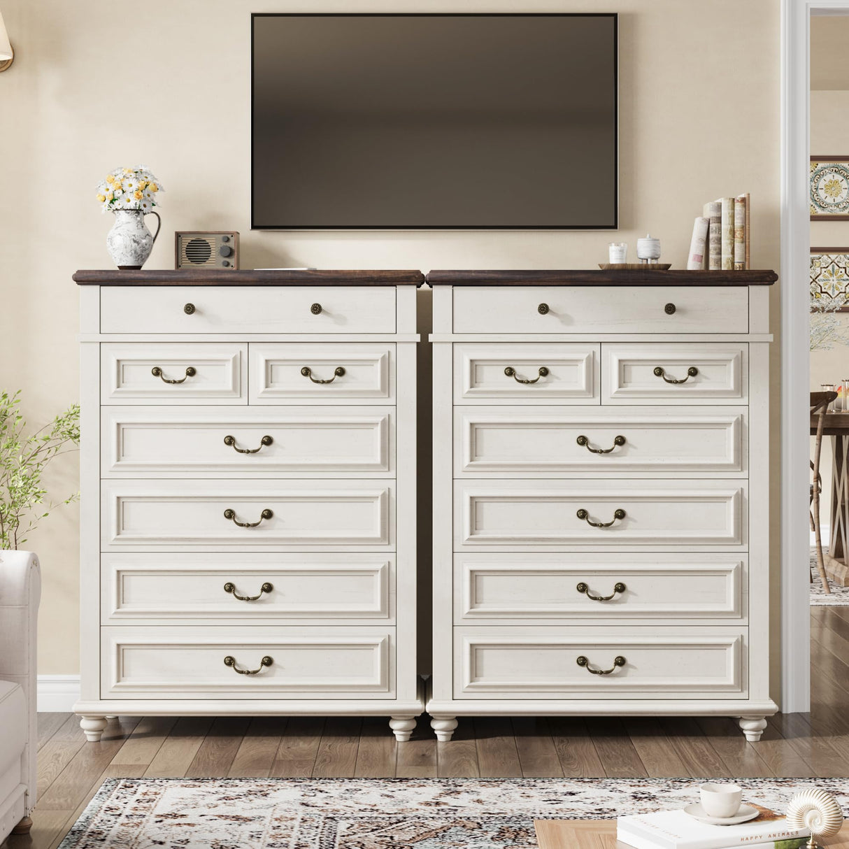 Jocoevol Farmhouse Dresser for Bedroom 7 Drawer Dresser with Deep Drawers, Tall White Big Large Wooden Chest of Drawers for Living Room, Hallway, Entryway (White, 7 Drawer) Jocoevol