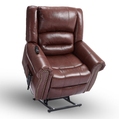 Power Lift Recliner Chair for Elderly, Dual Motor Massage Recliner with Lumbar Heat, Heavy Duty Motion Mechanism Lift Chair with Charge Ports, Genuine Leather - Red