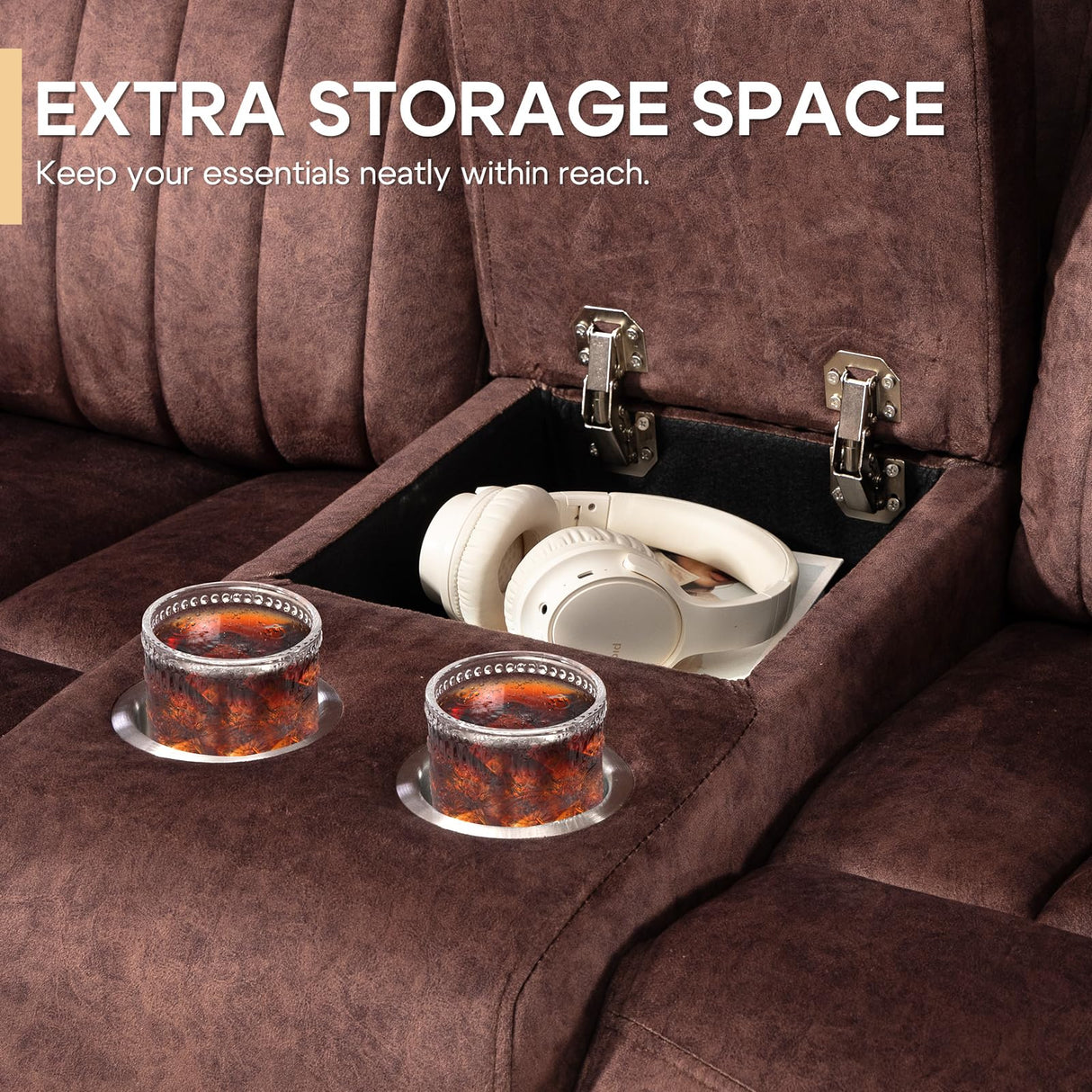 Zero Gravity Power Reclining Loveseat Sofa with Adjustable Headrests, Power Loveseat Recliner with Console, Electric 2-Seater Recliner Couch with Charging Port for Living Room (Velvet, Brown) CALIVIA