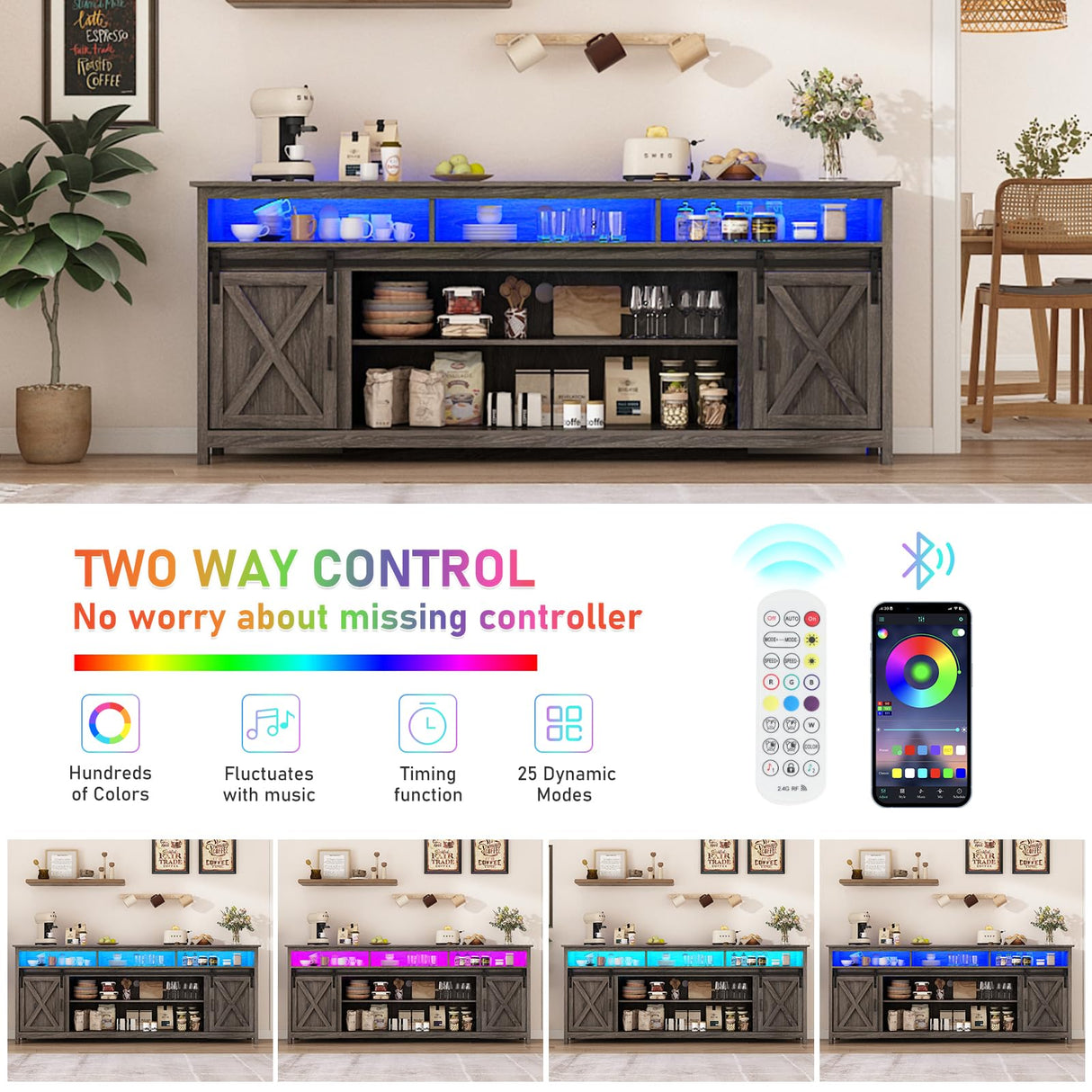 80" LED Farmhouse TV Stand for 90/85/80 Inch TVs,Tall Entertainment Center Storage Cabinets w/Power Outlets and Sliding Barn Door,Rustic TV Stands for Living Room,Media Console Cabinet (Charcoal) Hlivelood