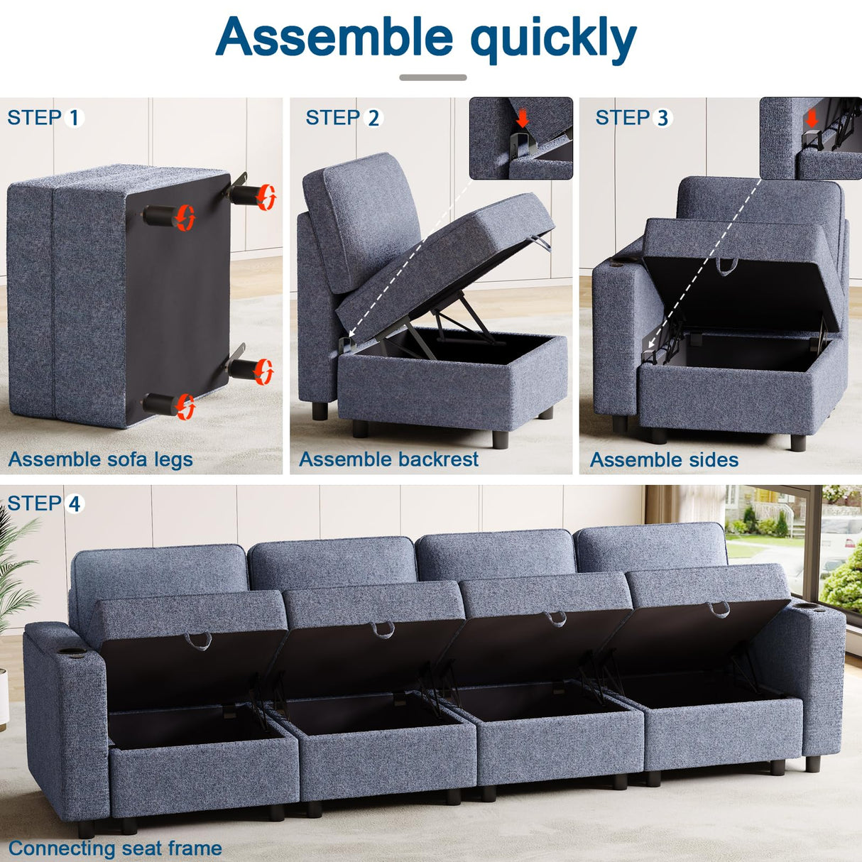 beyond SMART Modular Sectional Sofa,Multifunctional Couches for Living Room with Storage, Armrest with Power Grommet and Cup Holder, Wireless Charging Stand & LED Light Included beyond SMART