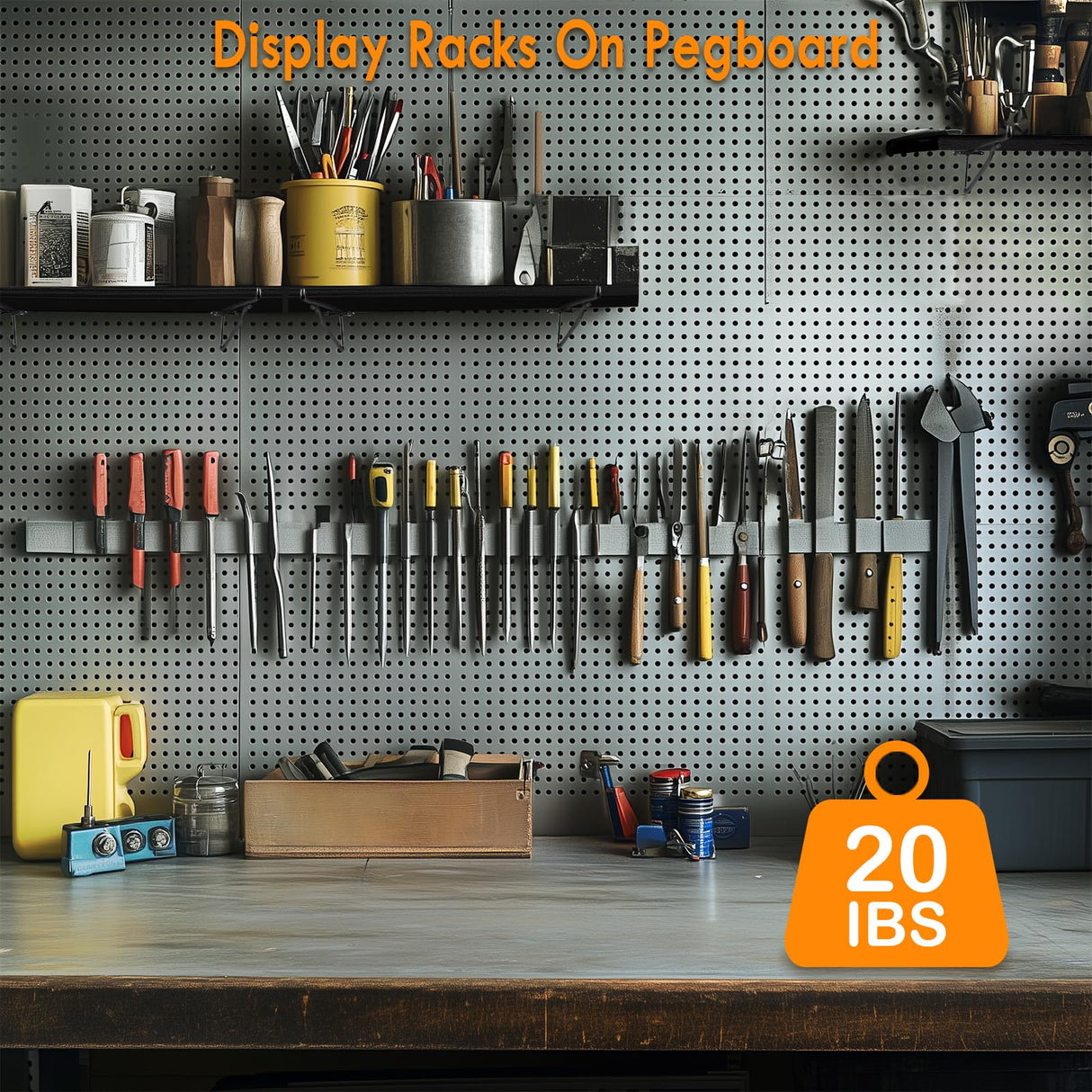 2 Pack Pegboard Shelves with Brackets, Peg Shelf Board with Hooks Fits 1/8" 1/4" Pegs Slots, Peg Board Organizer Accessories Various Tools Storage Arrange System for Garage Craft Workshop Workbench G.CORE