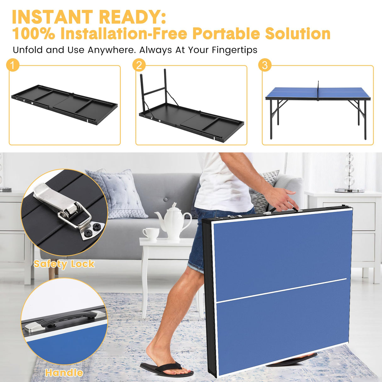 GAOMON Foldable and Portable Table Tennis Table, Indoor and Outdoor Ping Pong Table, Table Tennis Table with 2 Table Tennis Paddles and 3 Balls, 5 Minute Assembly, 60 x 26 x 27.5 Inch GAOMON