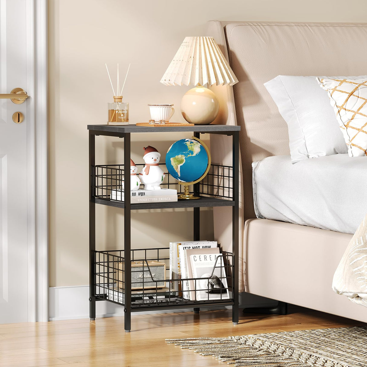 X-cosrack Side Table, Small End Table Record Player Stand with Storage, Vinyl Record Storage Night Stand for Living Room, Bedroom,Office(Patent Pending)(Black) X-cosrack