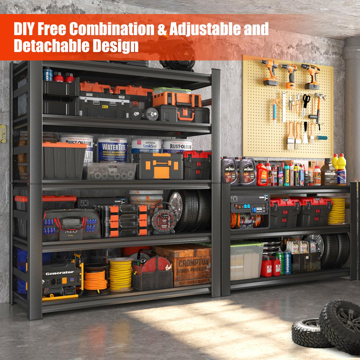 78"H Garage Shelving Unit and Storage-Easy Assembly Metal Shelves 5-Tier Utility Rack| Heavy-Duty Adjustable Shelf| Steel Rust-Resistant Shelves for Industrial,Warehouse,Basement,18"D x 48"W x 78"H Metallitrend