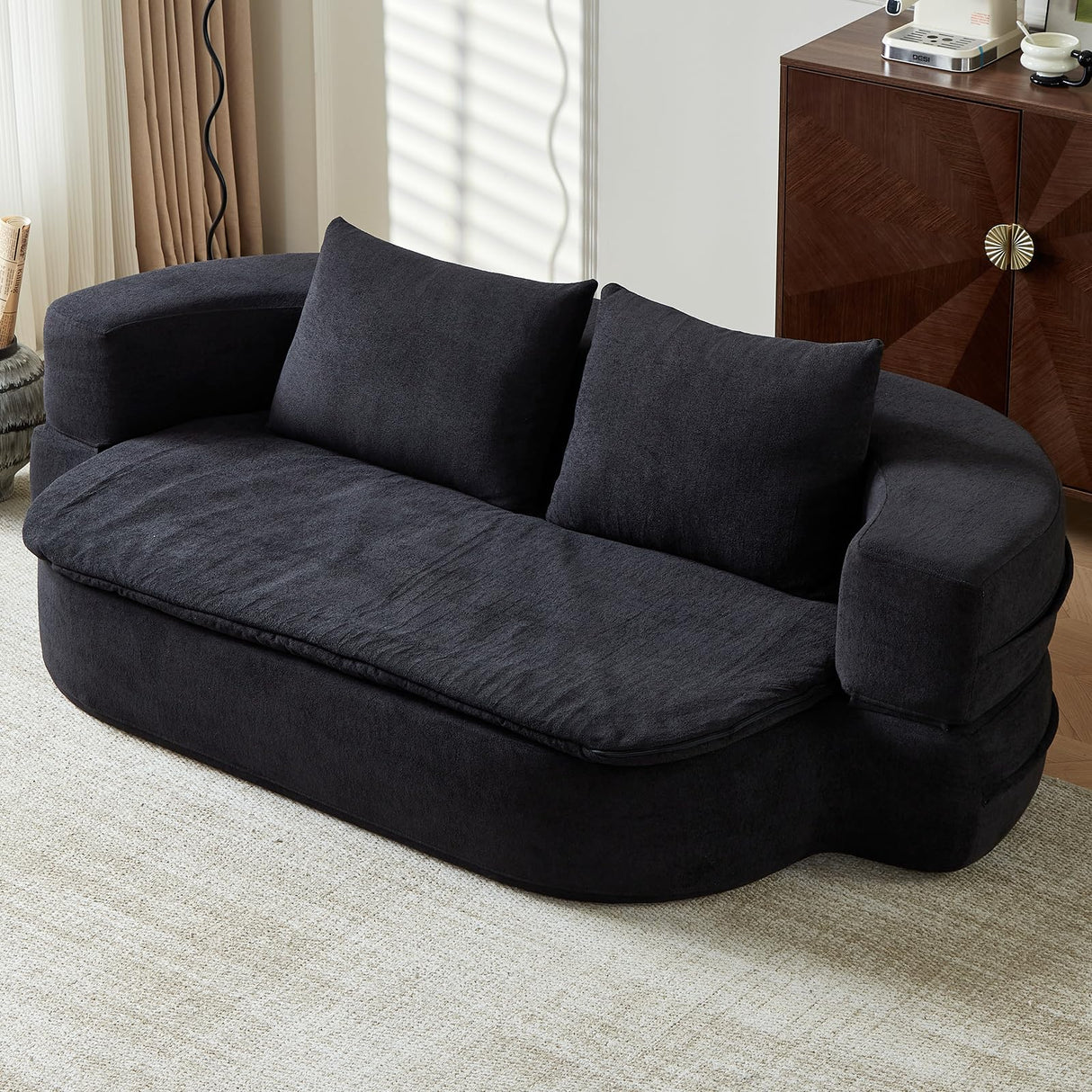 79" Convertible Folding Sofa Bed, Loveseat Sleeper Sofa Couch for Small Spaces, Foldable Cloud Couch with Pillow & Blanket, Comfy Modern Lounge Chair Bed for Living Room & Bedroom (Black) UKMTUET
