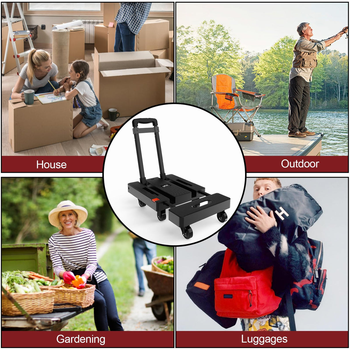 SOLEJAZZ Folding Hand Truck Portable Dolly for Moving, 500LB Luggage Cart Dolly with 6 Wheels & 2 Bungee Cords for Travel, Moving, Shopping Use, Black SOLEJAZZ