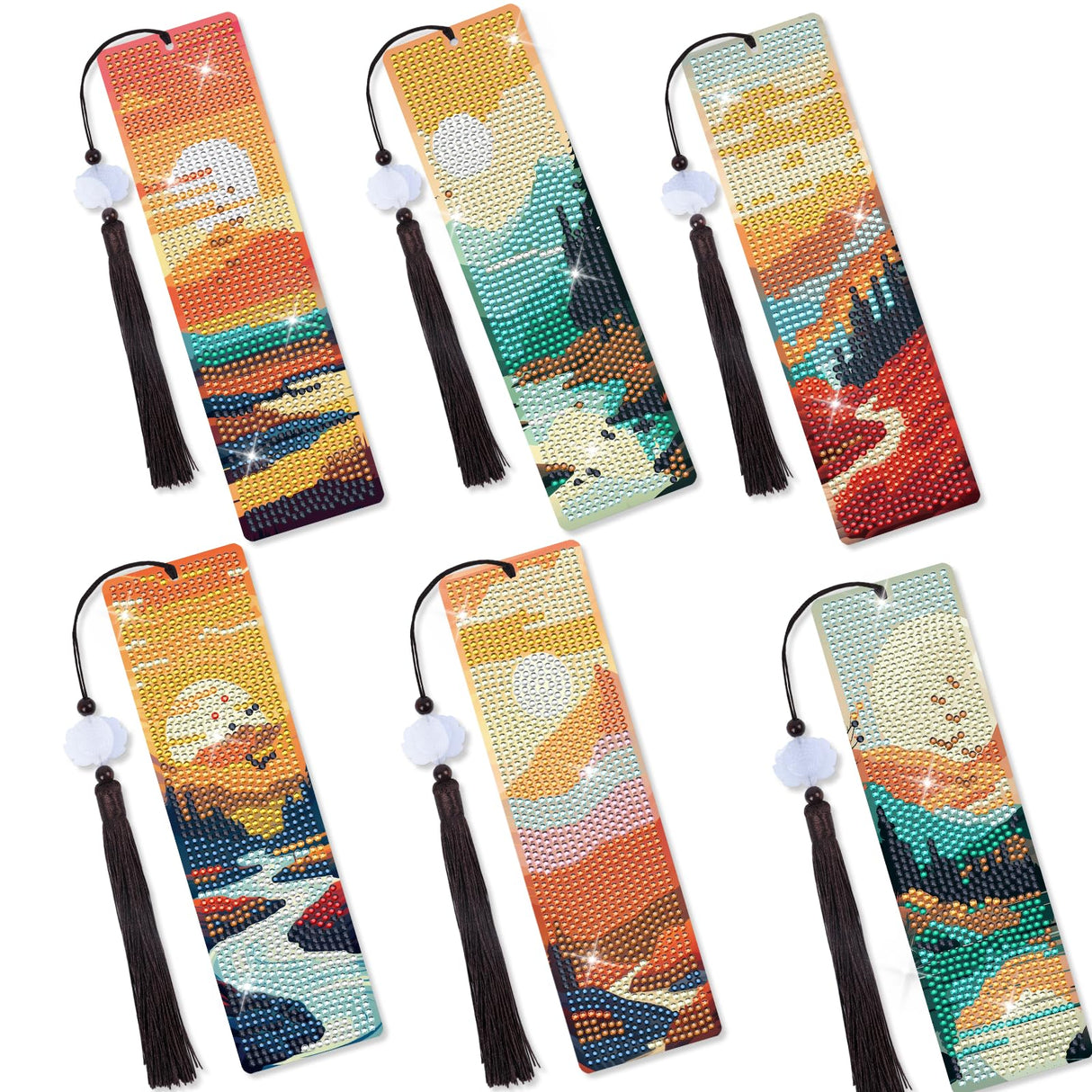 Sitsink Scenery Diamond Art Bookmarks - 6 Pcs Sunset Diamond Painting Bookmark Kits with Tassels, Sunrise DIY Gem Art Rhinestone Crafting Kit for Adults Women Sitsink