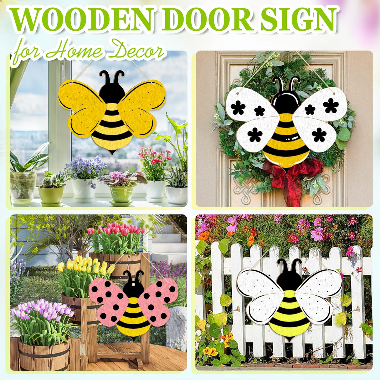 Large Size 12" Wooden Spring Ornaments to Paint, Bee Wooden DIY Blank Unfinished Round Wood Discs Ornament for Crafts Hanging Decorations(3PCS) Sophena