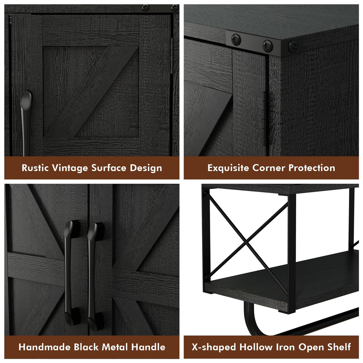 RUSTOWN Farmhouse Medicine Cabinet with 2 Barn Door, Wood Wall Mounted Storage Cabinet with Adjustable Shelf and Towel Bar, 3-Tier Bathroom Cabinet for Bathroom, Living Room(Black, Medium) RUSTOWN