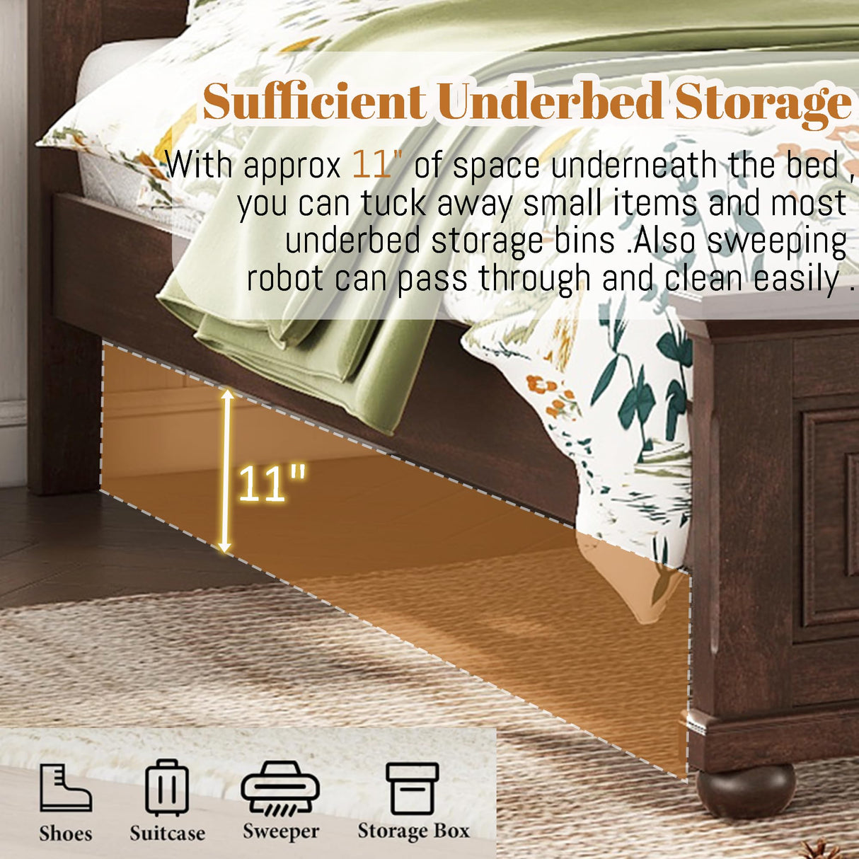 Mirightone Wood King Bed Frame with Tall Headboard and Footboard, Rustic King Panel Bed with Under Bed Storage, Farmhouse Style, Noise-Free, No Box Spring Needed, Antique Brown Mirightone