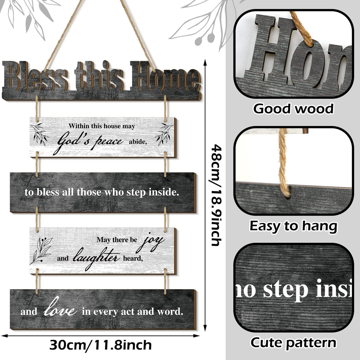 Xuhal Bless This Home Wall Decor Religious House Warming Gift Farmhouse Wooden God Sign Wood Rustic Blessing Plaque for Bedroom Living Room Kitchen Wall Art(Gray White) Xuhal