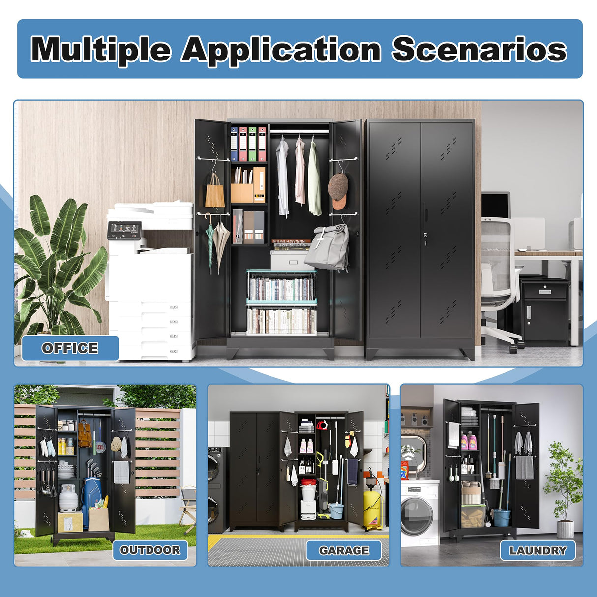 LyAosdFu Storage Cabinet, 75"H x 33.8"W x 16.5"D, Large Garage Cabinets with Lockable Doors, Metal Kitchen Pantry with Large Space at The Bottom, Utility Closet Ideal for Laundry Room, Bathroom,Office LyAosdFu