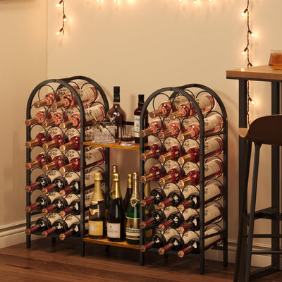 X-cosrack 40 Bottles Wine Rack Freestanding Floor with 2 Wood Deasktop, 7 Tier Metal & Wood Wine Bottle Holder, Wine Display Storage for Kitchen Living Room Bar