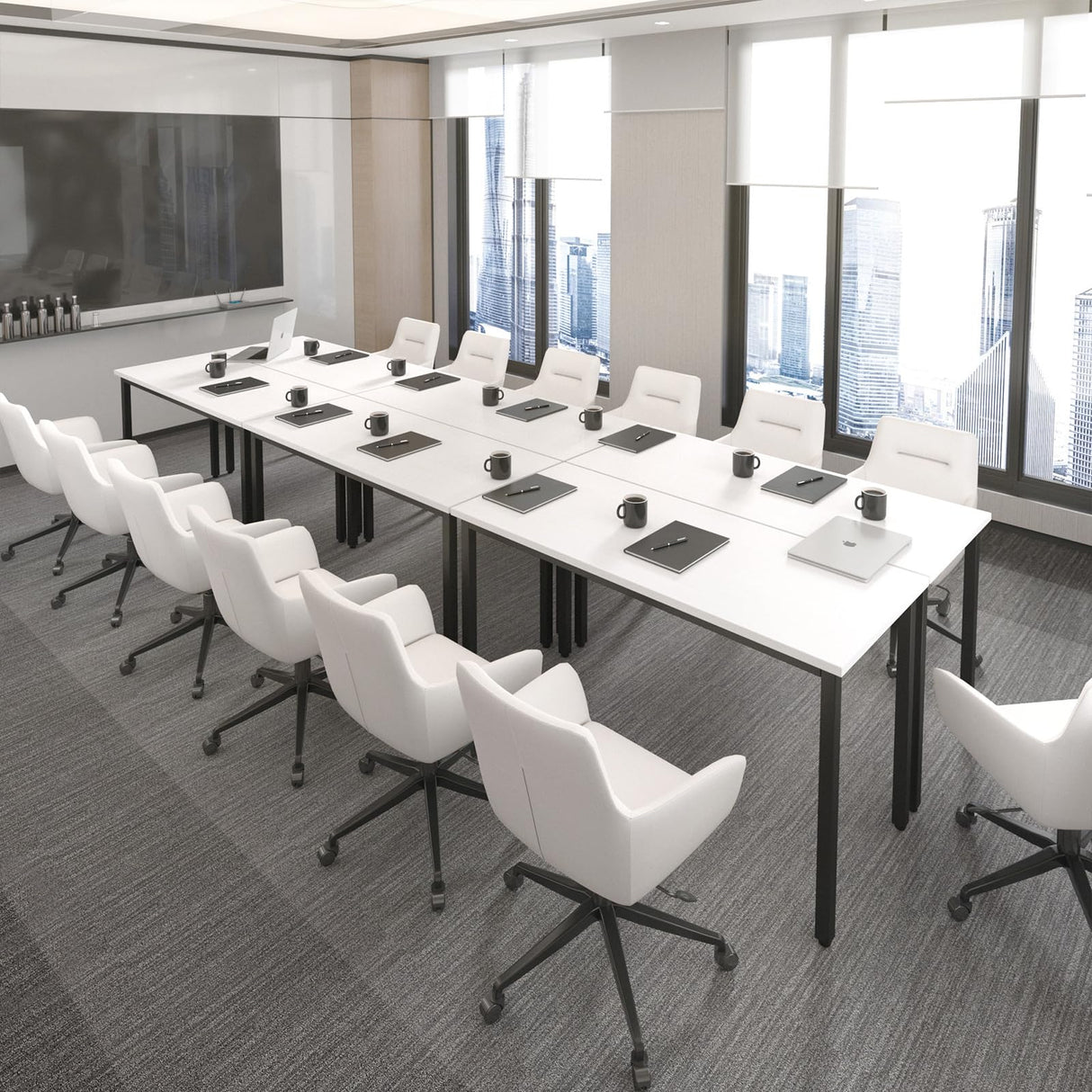 Bonzy Home Conference Tables 12ft Office Computer Desk for Meeting Room Study Writing Printer Table Save Space Design for 14 People 6PCS 141.6"x47.2"x29.5", White Bonzy Home