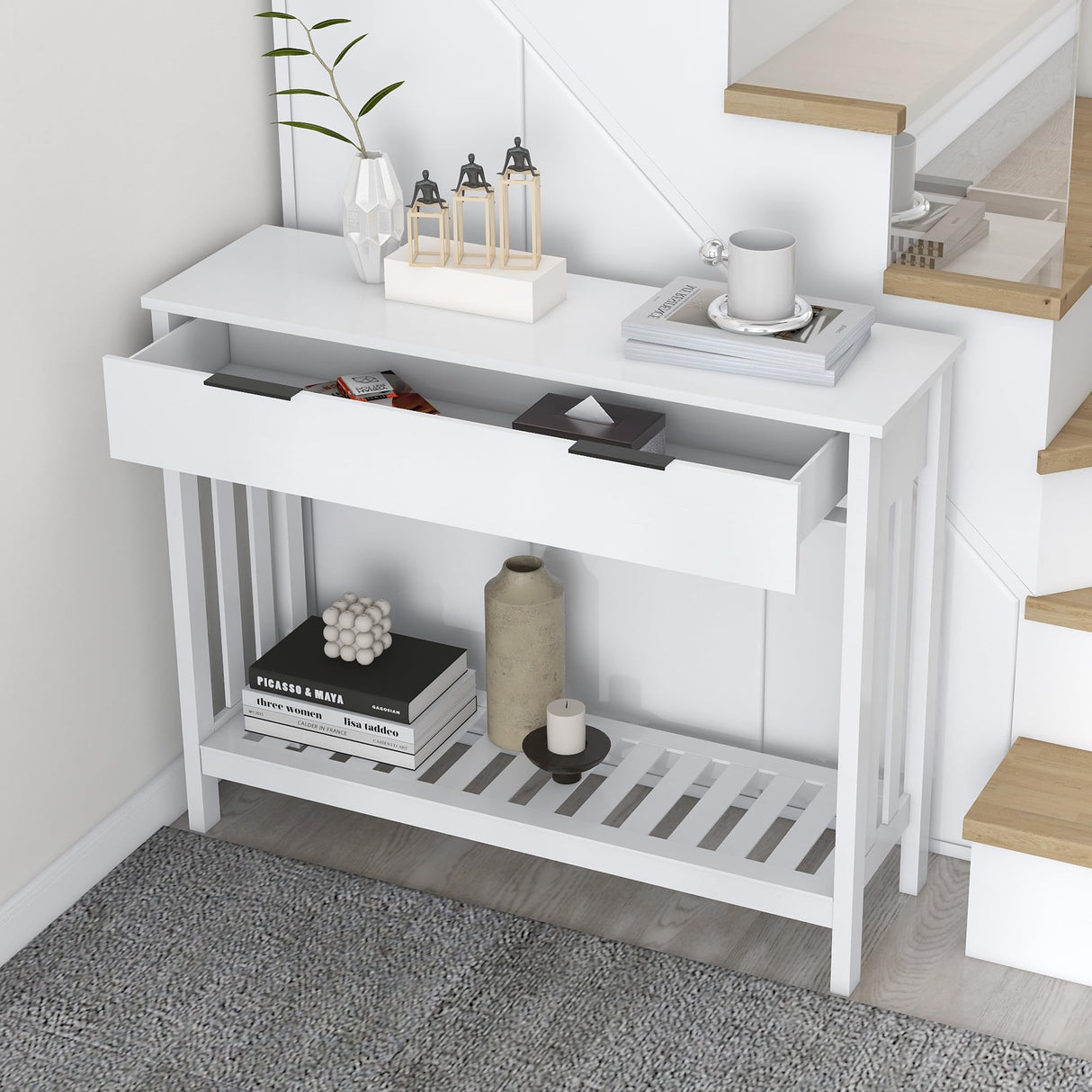 TaoHFE White Narrow Console Table with Storage Modern Wood Entryway Table with Drawer Hallway Table Sofa Tables for Living Room, Entrance Tables for Front Door Corridor, Office, White TaoHFE
