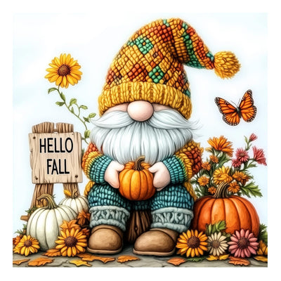 DIYDECORFUN Gnome Diamond Art Kits for Adults, Hello Fall Diamond Painting Kit for Beginners,DIY 5D Full Round Drills Autumn Pumpkin Diamond Dot Gem Art Crafts for Home Wall Decor 14x14IN