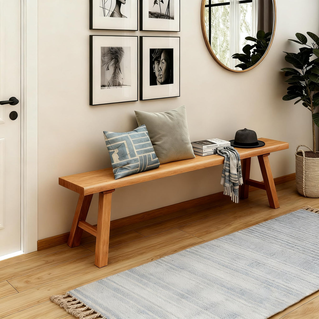 Wooden Bench Indoor, Rustic Farmhouse Narrow Entryway Bench with Natural Solid Wood, Durable and Sturdy Skinny Bench Suitable For Dining Room, Kitchen Porch Other Narrow Spaces (31.5 * 10.2 * 17.7) Taibahong